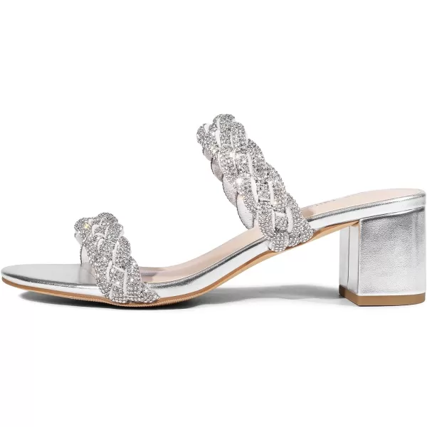 imageDREAM PAIRS Womens Two Braided Strap Low Heels for Women Open Toe Block Chunky Heels Sandals Holiday Party Wedding Dress Pumps ShoesSilver