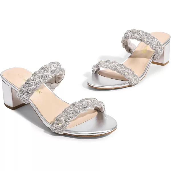 imageDREAM PAIRS Womens Two Braided Strap Low Heels for Women Open Toe Block Chunky Heels Sandals Holiday Party Wedding Dress Pumps ShoesSilver