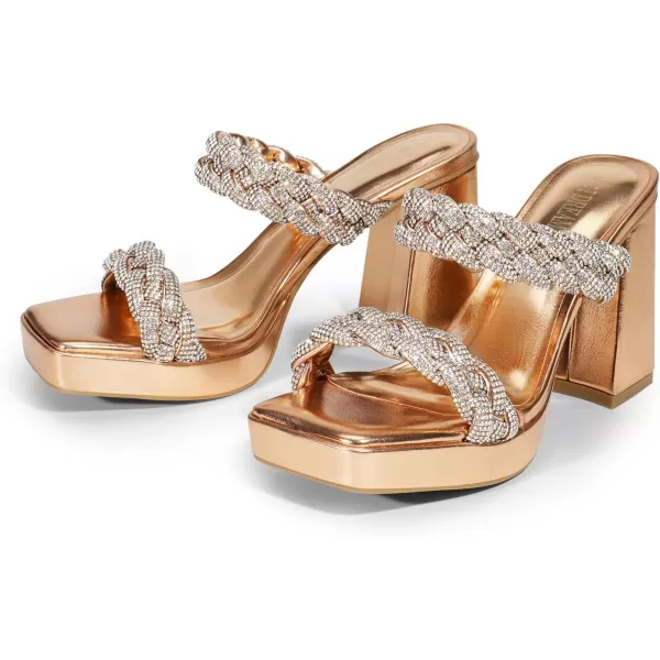 imageDREAM PAIRS Womens Two Rhinestone Braided Strap High Chunky Heels for Women Slip on Open Square Toe Block Platform Heels Sandals Holiday Party Wedding Dress ShoesRose Goldrhinestone