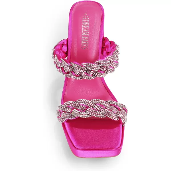 imageDREAM PAIRS Womens Two Rhinestone Braided Strap High Chunky Heels for Women Slip on Open Square Toe Block Platform Heels Sandals Holiday Party Wedding Dress ShoesHot Pinkrhinestone