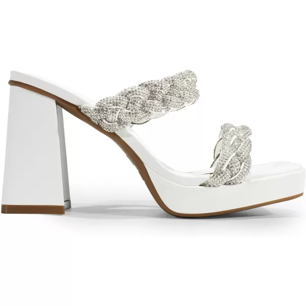 imageDREAM PAIRS Womens Two Rhinestone Braided Strap High Chunky Heels for Women Slip on Open Square Toe Block Platform Heels Sandals Holiday Party Wedding Dress ShoesWhiterhinestone