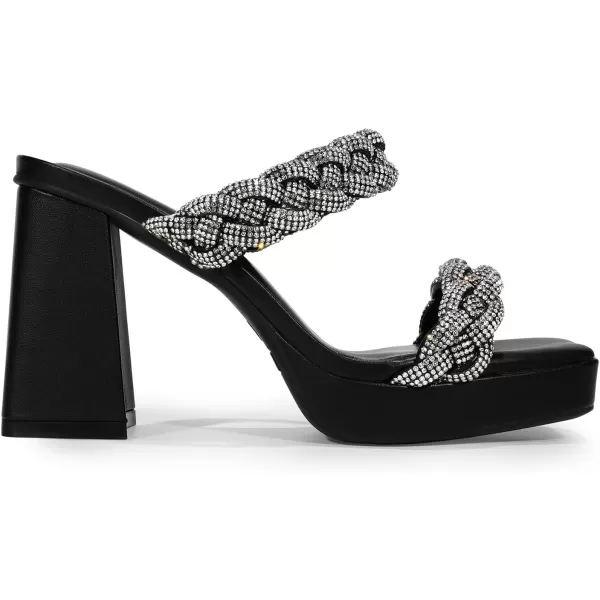 imageDREAM PAIRS Womens Two Rhinestone Braided Strap High Chunky Heels for Women Slip on Open Square Toe Block Platform Heels Sandals Holiday Party Wedding Dress ShoesBlackrhinestone