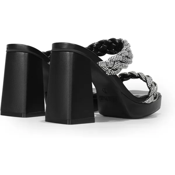 imageDREAM PAIRS Womens Two Rhinestone Braided Strap High Chunky Heels for Women Slip on Open Square Toe Block Platform Heels Sandals Holiday Party Wedding Dress ShoesBlackrhinestone