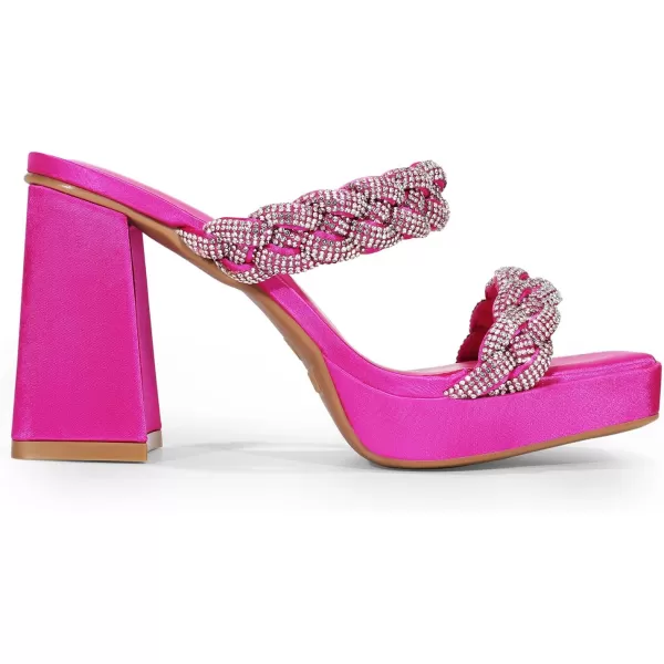 imageDREAM PAIRS Womens Two Rhinestone Braided Strap High Chunky Heels for Women Slip on Open Square Toe Block Platform Heels Sandals Holiday Party Wedding Dress ShoesHot Pinkrhinestone