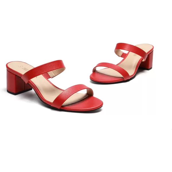 imageDREAM PAIRS Womens Two Strap Open Toe Low Block Chunky Heels Sandals Dress Pumps ShoesRedPu