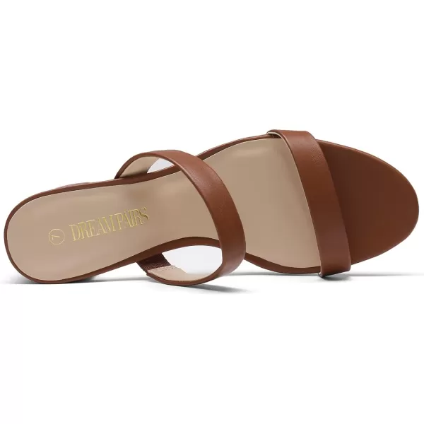 imageDREAM PAIRS Womens Two Strap Open Toe Low Block Chunky Heels Sandals Dress Pumps ShoesToffee