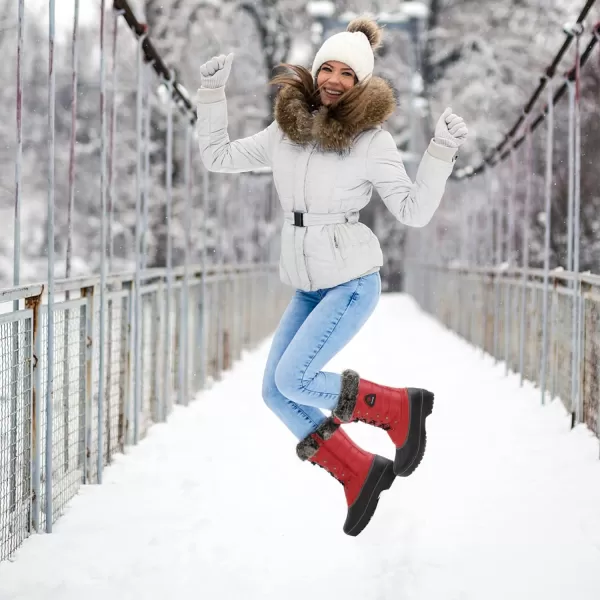 imageDREAM PAIRS Womens Warm Faux Fur Lined Mid Calf Winter Snow BootsRed