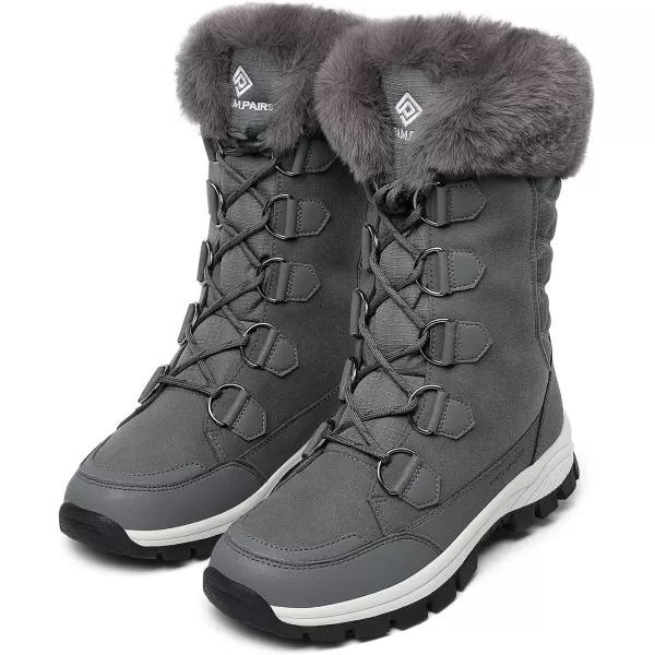 imageDREAM PAIRS Womens Waterproof Winter Snow Boots Warm Comfortable Faux Fur Insulated NonSlip Outdoor LaceUp Mid Calf BootiesDarkGrey