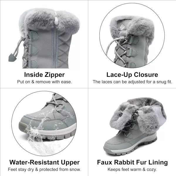 imageDREAM PAIRS Womens Waterproof Winter Snow Boots Warm Comfortable Faux Fur Insulated NonSlip Outdoor LaceUp Mid Calf BootiesLightGrey