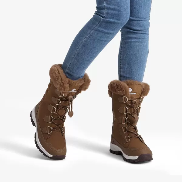 imageDREAM PAIRS Womens Waterproof Winter Snow Boots Warm Comfortable Faux Fur Insulated NonSlip Outdoor LaceUp Mid Calf BootiesTan