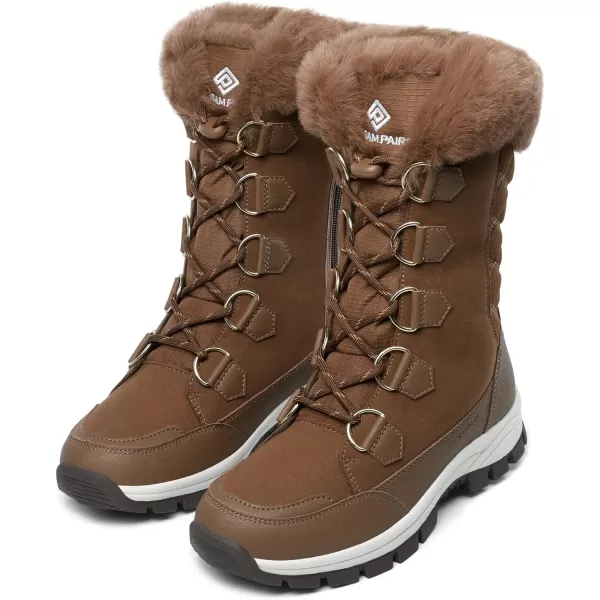 imageDREAM PAIRS Womens Waterproof Winter Snow Boots Warm Comfortable Faux Fur Insulated NonSlip Outdoor LaceUp Mid Calf BootiesTan