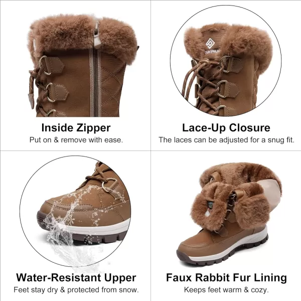 imageDREAM PAIRS Womens Waterproof Winter Snow Boots Warm Comfortable Faux Fur Insulated NonSlip Outdoor LaceUp Mid Calf BootiesTan