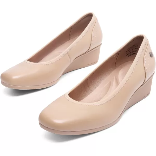 imageDREAM PAIRS Womens Wedge Low Heels Square Close Block Toe Dress Comfortable Wedding Bride Office Pumps ShoesNudepu