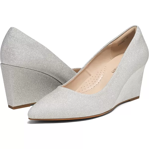 imageDREAM PAIRS Womens Wedges Closed Toe High Heels Dress Wedding Bride Pointed Toe Pumps ShoesSilver