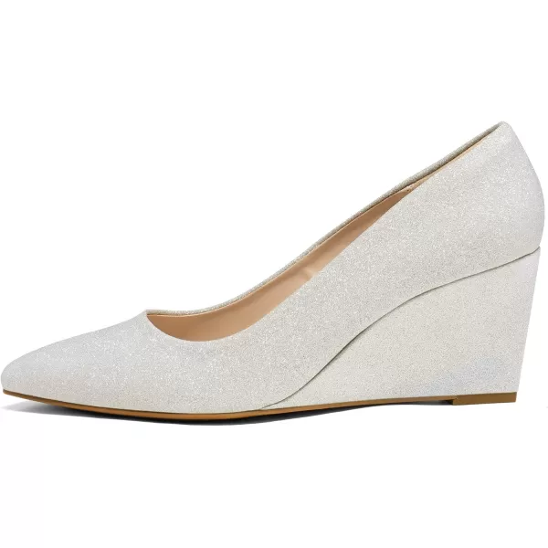 imageDREAM PAIRS Womens Wedges Closed Toe High Heels Dress Wedding Bride Pointed Toe Pumps ShoesSilver