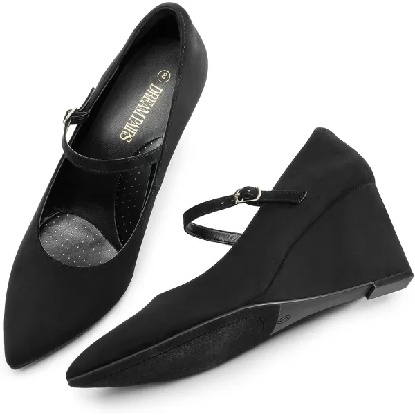 imageDREAM PAIRS Womens Wedges Closed Toe Mary Jane High Heels Dress Work Pointed Toe Wedding Bride Office Pumps ShoesBlacksuede