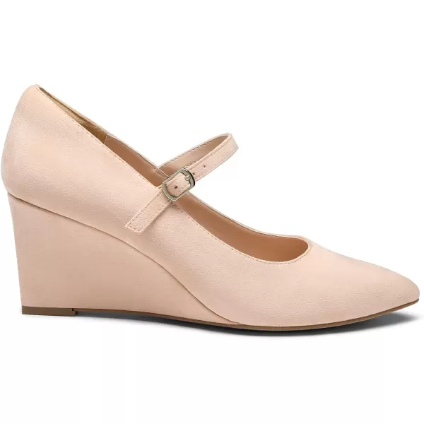 imageDREAM PAIRS Womens Wedges Closed Toe Mary Jane High Heels Dress Work Pointed Toe Wedding Bride Office Pumps ShoesNudesuede