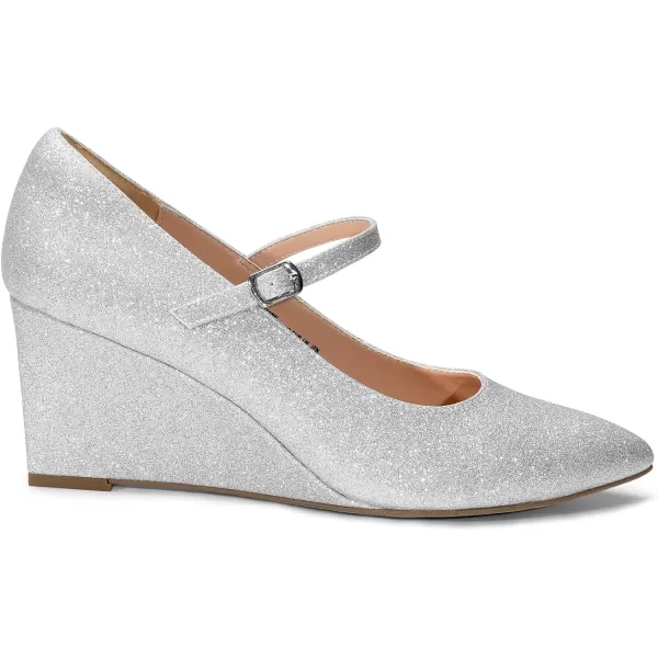 imageDREAM PAIRS Womens Wedges Closed Toe Mary Jane High Heels Dress Work Pointed Toe Wedding Bride Office Pumps ShoesSilverglitter