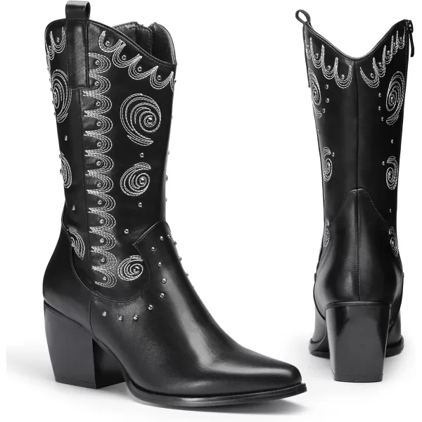 imageDREAM PAIRS Womens Western Cowboy boots Mid Calf Cowgirl boot PullonBlack