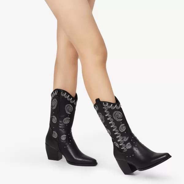 imageDREAM PAIRS Womens Western Cowboy boots Mid Calf Cowgirl boot PullonBlack