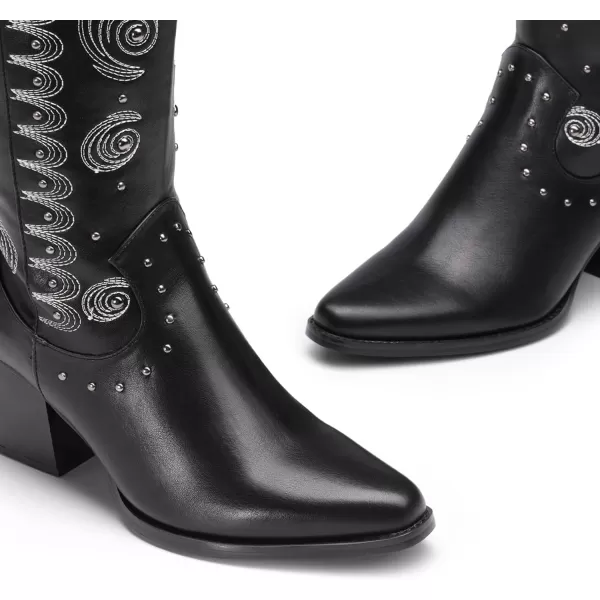 imageDREAM PAIRS Womens Western Cowboy boots Mid Calf Cowgirl boot PullonBlack