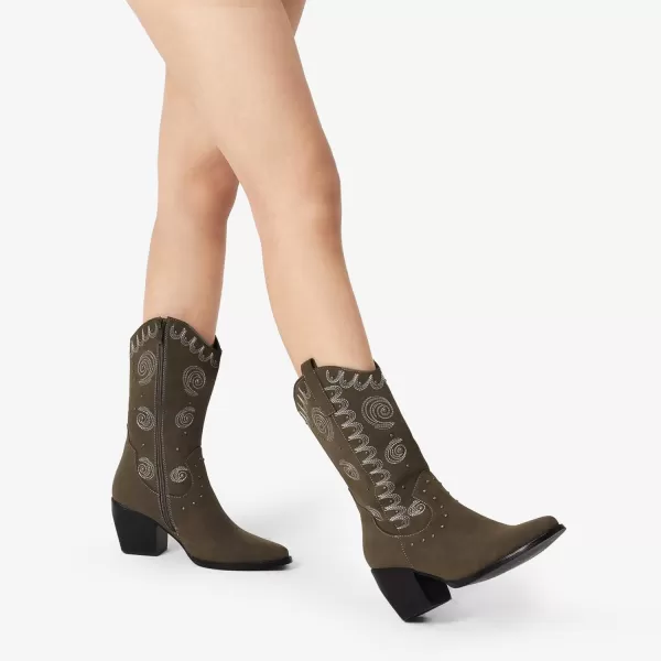 imageDREAM PAIRS Womens Western Cowboy boots Mid Calf Cowgirl boot PullonKhaki