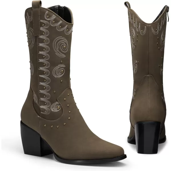 imageDREAM PAIRS Womens Western Cowboy boots Mid Calf Cowgirl boot PullonKhaki