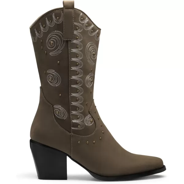 imageDREAM PAIRS Womens Western Cowboy boots Mid Calf Cowgirl boot PullonKhaki