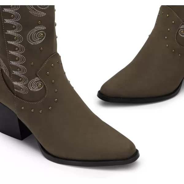imageDREAM PAIRS Womens Western Cowboy boots Mid Calf Cowgirl boot PullonKhaki