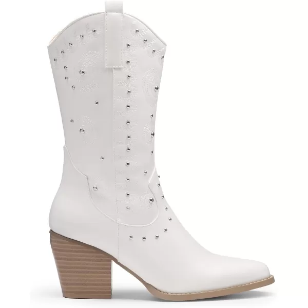 imageDREAM PAIRS Womens Western Cowboy boots Mid Calf Cowgirl boot PullonWhite
