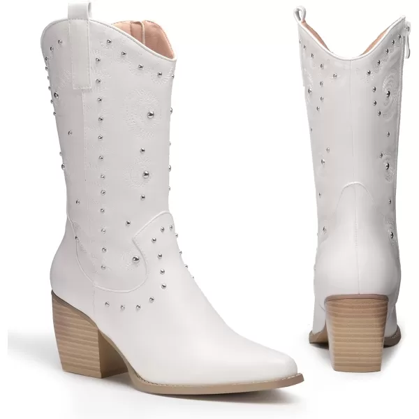 imageDREAM PAIRS Womens Western Cowboy boots Mid Calf Cowgirl boot PullonWhite