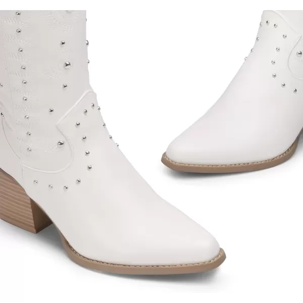 imageDREAM PAIRS Womens Western Cowboy boots Mid Calf Cowgirl boot PullonWhite