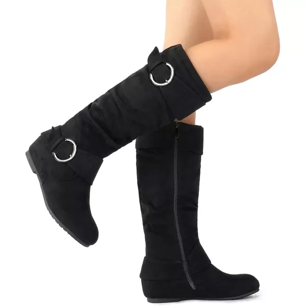 imageDREAM PAIRS Womens Wide Calf Knee High Boots Furlined Low Hidden Wedge BootsBlack SuedeWide Calf