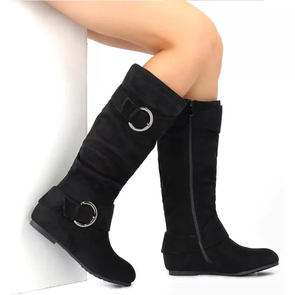 imageDREAM PAIRS Womens Wide Calf Knee High Boots Furlined Low Hidden Wedge BootsBlack SuedeWide Calf