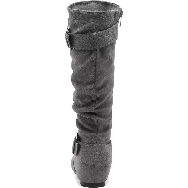 imageDREAM PAIRS Womens Wide Calf Knee High Boots Furlined Low Hidden Wedge BootsGrey SuedeWide Calf