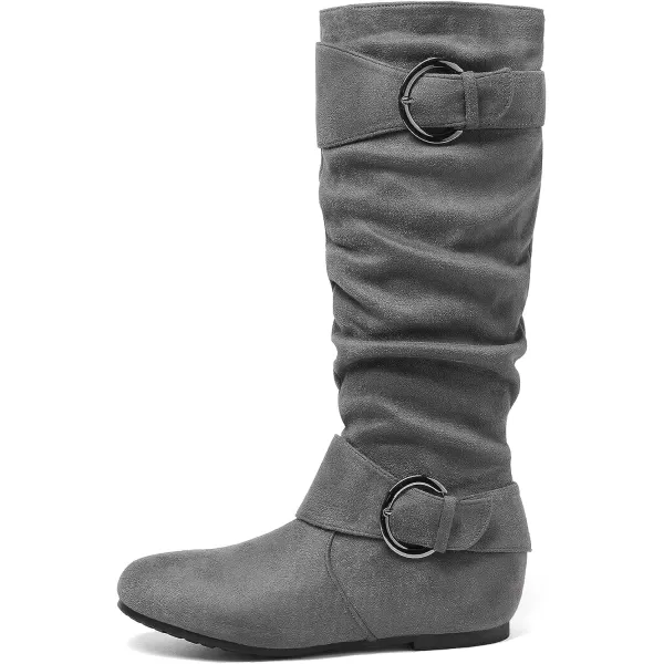 imageDREAM PAIRS Womens Wide Calf Knee High Boots Furlined Low Hidden Wedge BootsGrey SuedeWide Calf