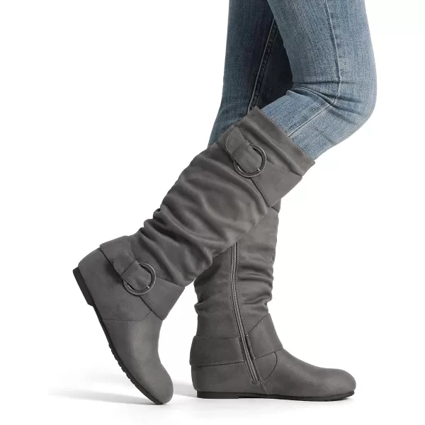 imageDREAM PAIRS Womens Wide Calf Knee High Boots Furlined Low Hidden Wedge BootsGrey SuedeWide Calf