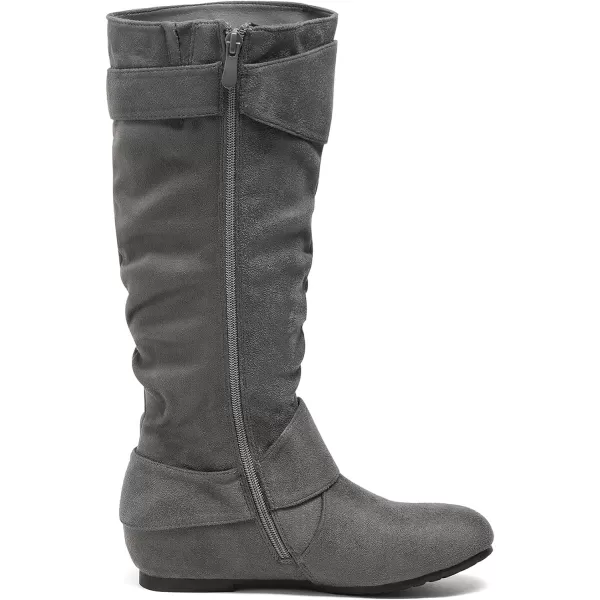 imageDREAM PAIRS Womens Wide Calf Knee High Boots Furlined Low Hidden Wedge BootsGrey SuedeWide Calf