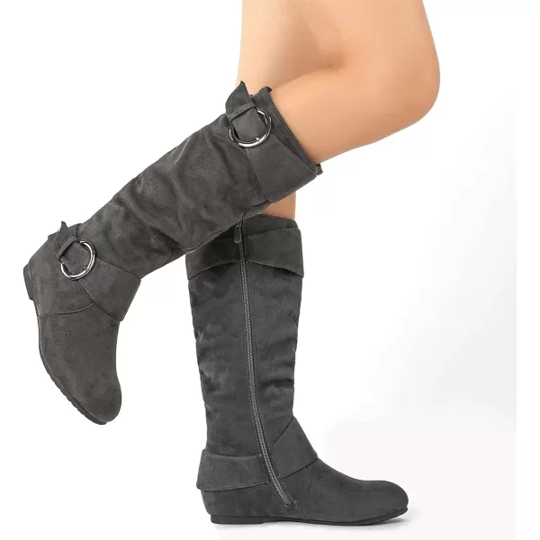 imageDREAM PAIRS Womens Wide Calf Knee High Boots Furlined Low Hidden Wedge BootsGrey SuedeWide Calf