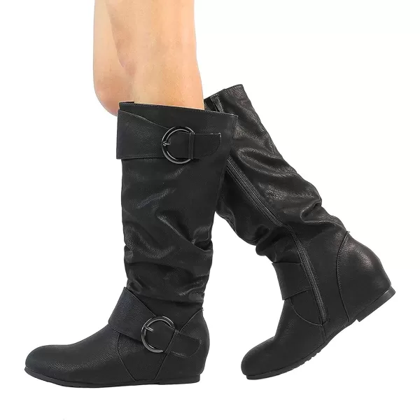 imageDREAM PAIRS Womens Wide Calf Knee High Boots Furlined Low Hidden Wedge BootsUrablackwidecalf