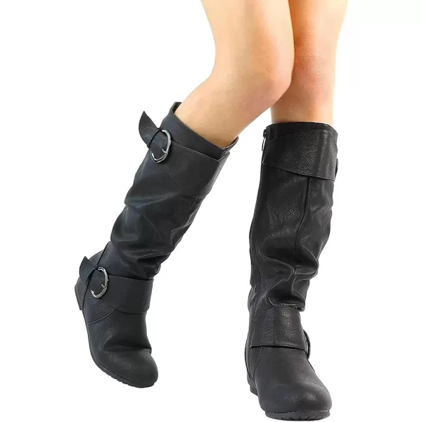 imageDREAM PAIRS Womens Wide Calf Knee High Boots Furlined Low Hidden Wedge BootsUrablackwidecalf