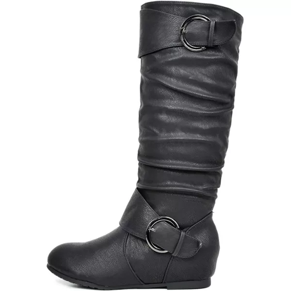 imageDREAM PAIRS Womens Wide Calf Knee High Boots Furlined Low Hidden Wedge BootsUrablackwidecalf