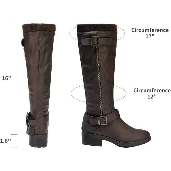 imageDREAM PAIRS Womens Wide Calf Knee High Boots Low Stacked Heel Riding BootsBrownwidet