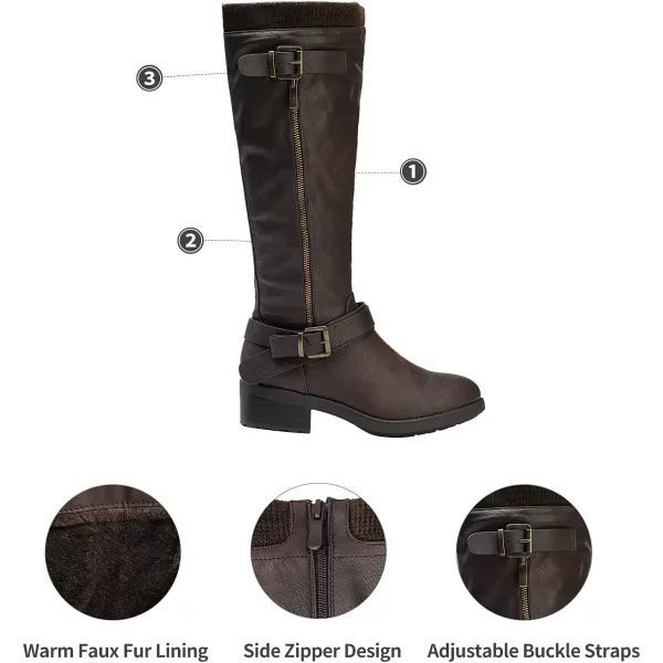 imageDREAM PAIRS Womens Wide Calf Knee High Boots Low Stacked Heel Riding BootsBrownwidet