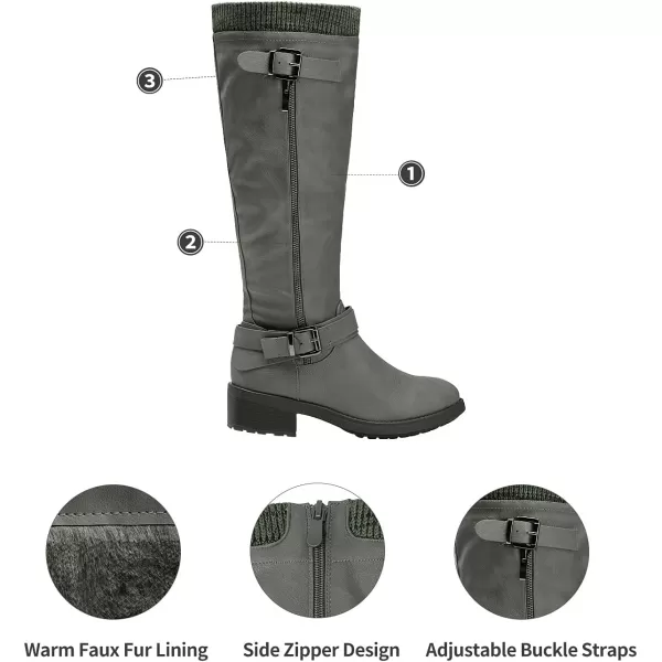 imageDREAM PAIRS Womens Wide Calf Knee High Boots Low Stacked Heel Riding BootsGrey Puwidecalf