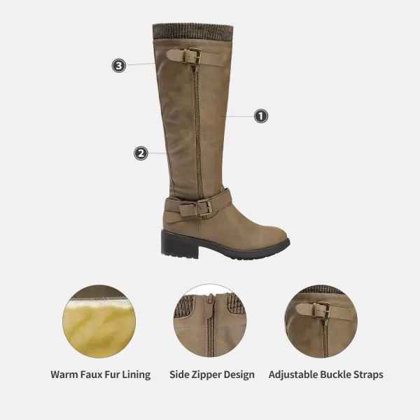 imageDREAM PAIRS Womens Wide Calf Knee High Boots Low Stacked Heel Riding BootsKhaki Puwidecalf