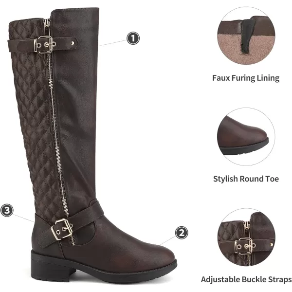 imageDREAM PAIRS Womens Wide Calf Knee High Boots Low Stacked Heel Riding BootsUtahwBrown