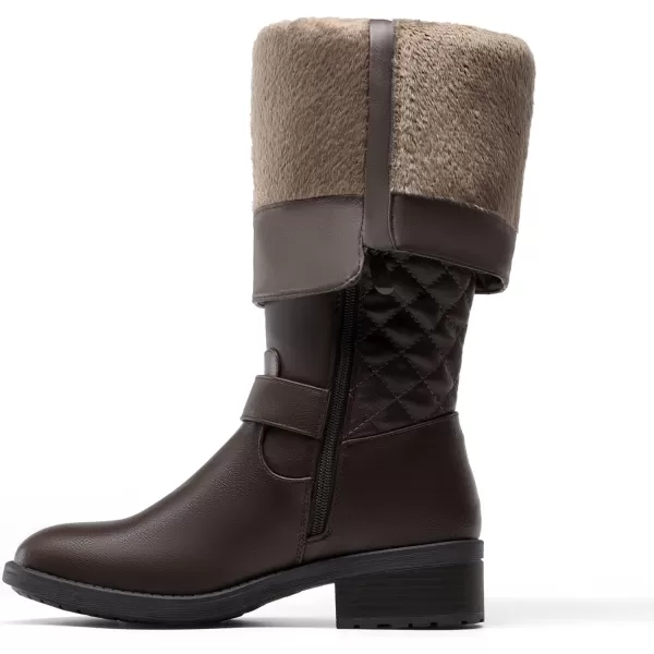 imageDREAM PAIRS Womens Wide Calf Knee High Boots Low Stacked Heel Riding BootsUtahwBrown