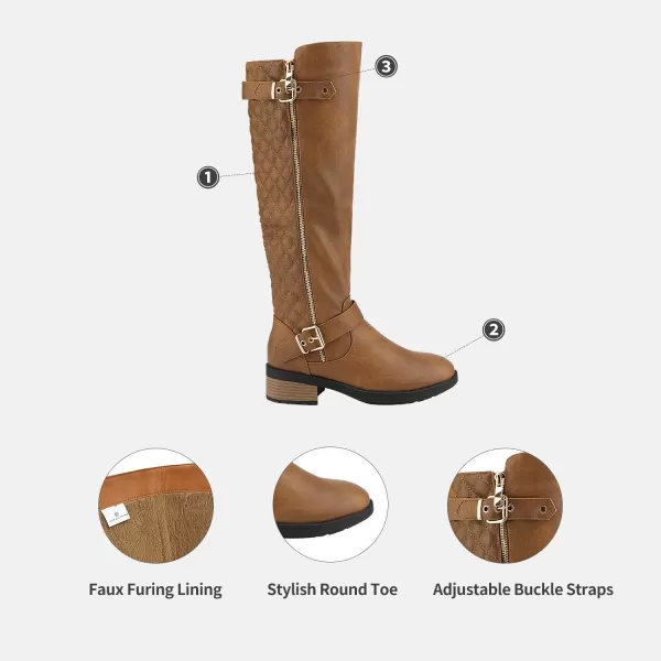 imageDREAM PAIRS Womens Wide Calf Knee High Boots Low Stacked Heel Riding BootsUtahwCamelwidecalf
