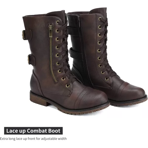 imageDREAM PAIRS Womens Winter Faux Fur Lined Mid Calf Riding Combat BootsBrown